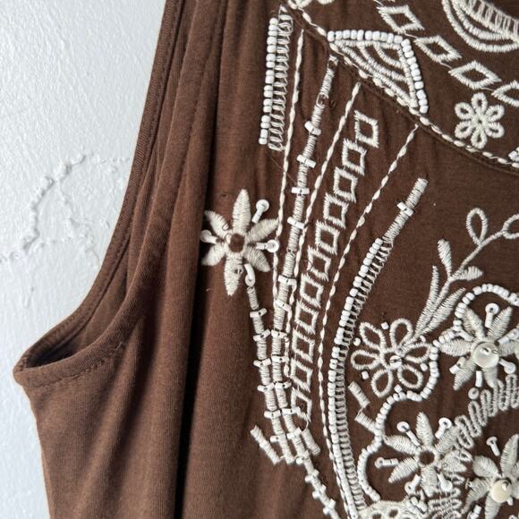 Charter Club Size Large Boho Embroidered‎ Cotton Modal Mini Dress Artsy - Picture 5 of 10